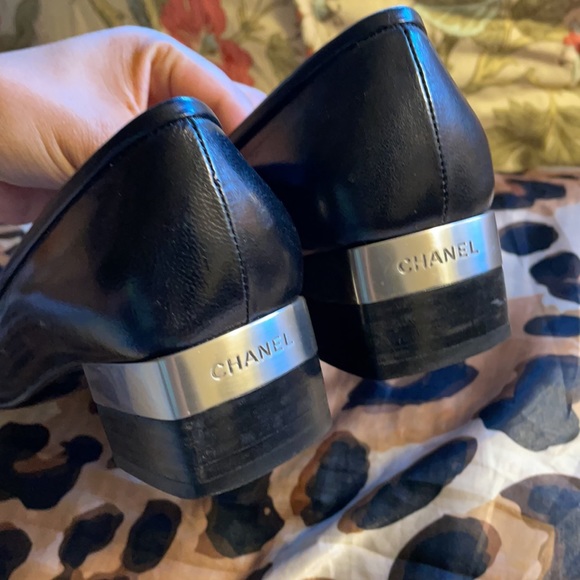Chanel Black Leather Ballet Block Low Heel 7.5 - Picture 7 of 13